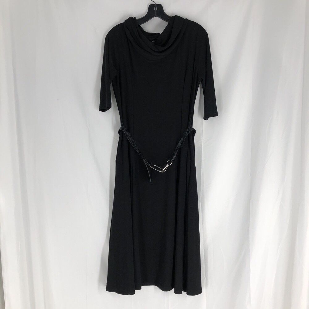Nina Leonard Black A-Line Belted Dress PL